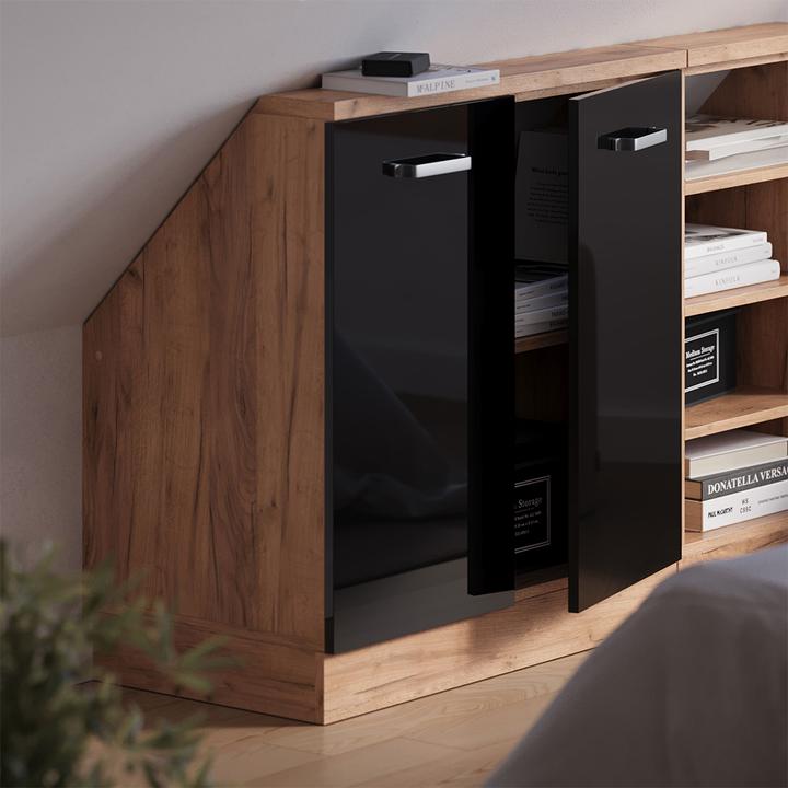 Produktbild Vichy Dachschrägenschrank Rion, Schwarz Hochglanz/Goldkraft Eiche/Goldkraft Eiche, mit 2 Türen (46 x 46 x 81.60 cm)