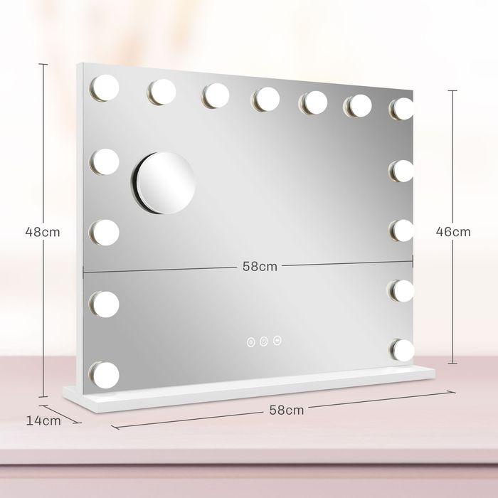Actual product image Swisshandel24 LED-Kosmetikspiegel, 3 Lichtmodi, dimmbar, Touch-Steuerung, USB, 58x48cm, Weiss (58 x 48 cm)