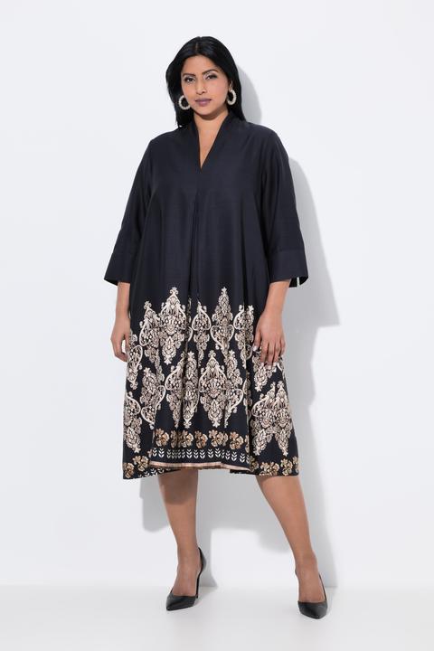 Image du produit Ulla Popken Robe midi en lyocell, coupe évasée, col calice et manches 3/4 (54)