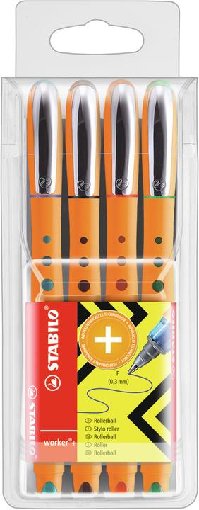 STABILO worker+ Tintenroller (Grün, Blau, Schwarz, Rot, 4 x)