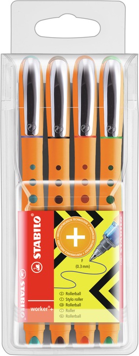 Produktbild STABILO worker+ Tintenroller (Grün, Blau, Schwarz, Rot, 4 x)