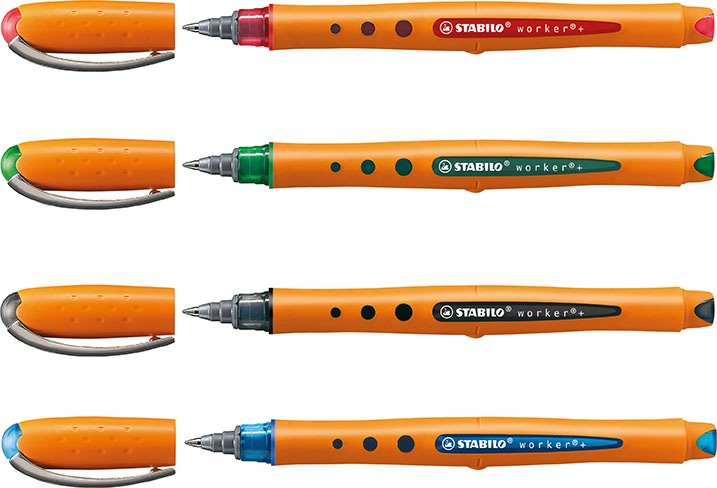 Produktbild STABILO worker+ Tintenroller (Grün, Blau, Schwarz, Rot, 4 x)
