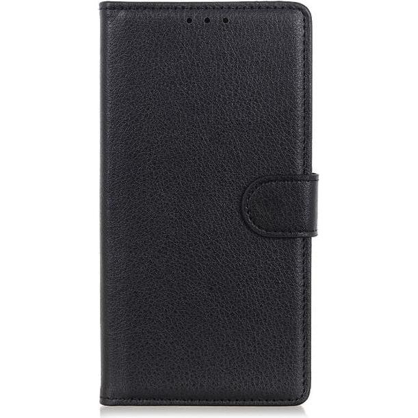 MU Classic Litchi Leder Bookcover Series (Xiaomi Redmi Note 8T), Smartphone Hülle, Schwarz