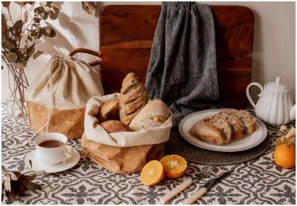 Image du produit Nuts Brotbeutel mit Kordel, Baumwolle L, cork/beige, 24 cm