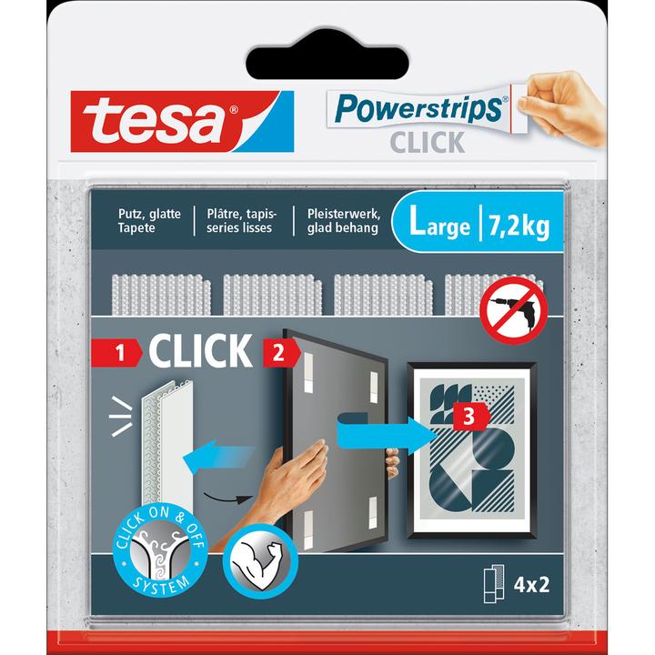 Immagine prodotto tesa Powerstrips CLICK - Cuscinetti adesivi in velcro - Appendi quadri senza forare - Grande 7,2kg - 4 x (7.20 kg)