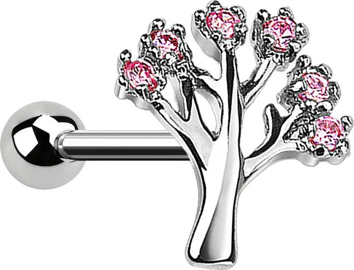 Immagine prodotto Star Piercing Micro Barbell mit Baum und Kristall pink (Acciaio chirurgico 316L, Ottone)