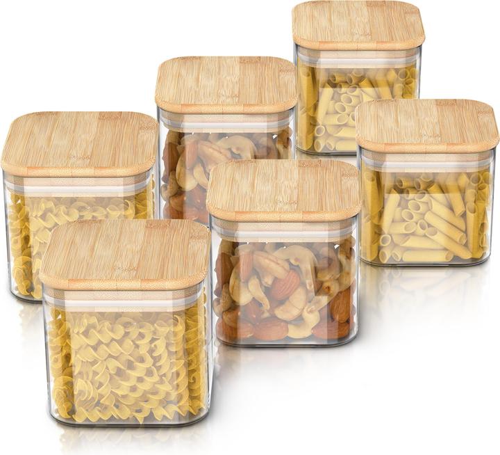 Actual product image Arendo 6x 1 L Vorratsgläser, Glasbehälter, 6er Set, Borosilikatglas, Bambusdeckel, Vorratsdosen luftdicht (1 l)