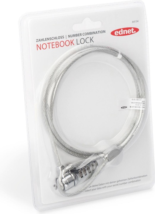 Produktbild ednet Notebookschloss mit Zahlenkombination. Kabellänge 1,5m