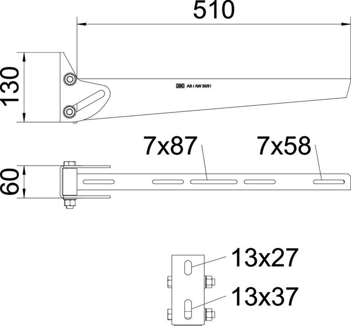 Produktbild OBO Bettermann OBO AWV/51 Wandausleger 510mm (Kabel)