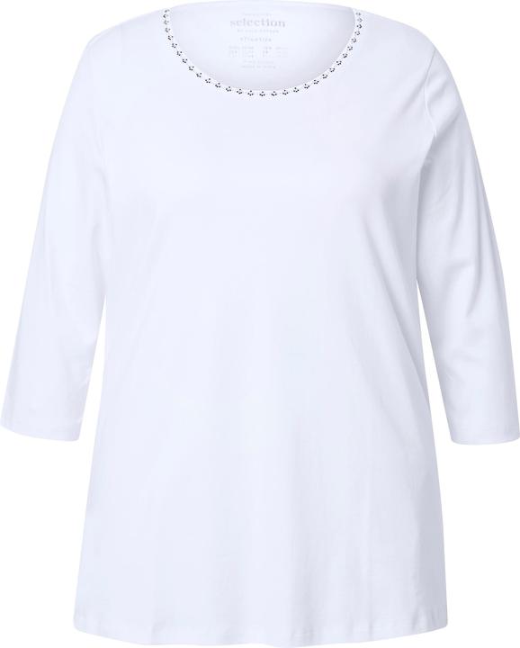 Actual product image Ulla Popken Rhinestone Collar Short Sleeve Pima Cotton Tee (58)