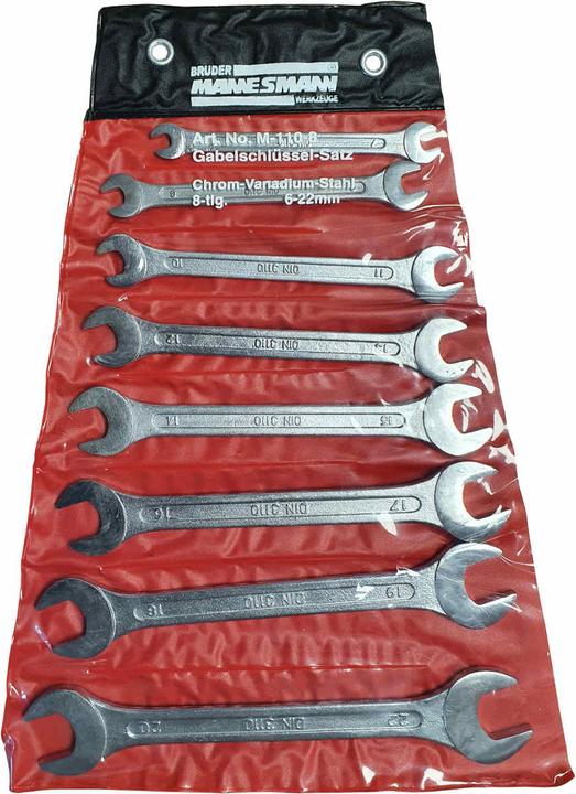 Produktbild Mannesmann Gabelschlüsselsatz, 8-tlg., 6-22 mm (22 mm, 14 mm, 21 mm, 18 mm, 11 mm, 19 mm, 17 mm, 20 mm, 15 mm, 8 mm, 10  mm, 13 mm, 6 mm, 9 mm, 16 mm, 7 mm, 12 mm)
