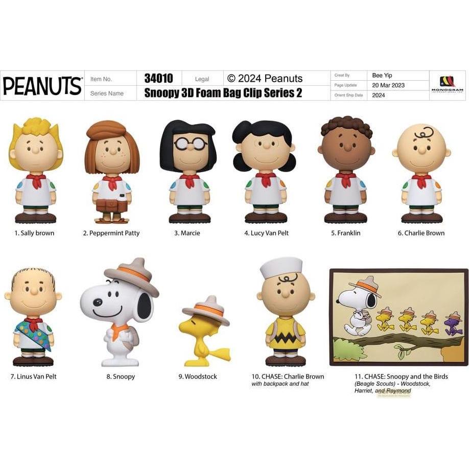 Monogram Int., Portachiavi, Die Peanuts 3D PVC-Taschenanhänger Snoopy Series 2 Display (24), Multicolore