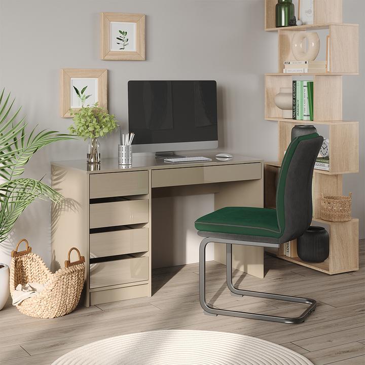 Produktbild Vicco Schreibtisch Sherry, Greige Hochglanz, 55 x 120 cm mit Schubladen (55 x 120 x 75 cm)