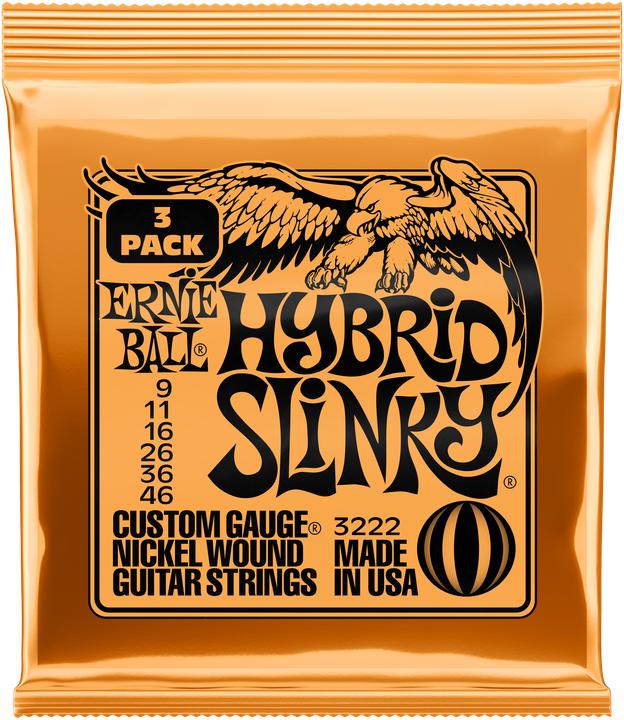 Ernie Ball Set of strings, Slinky Nickel 3-pack, Hybrid 09-46 (6x, Electric guitar, 0.05")