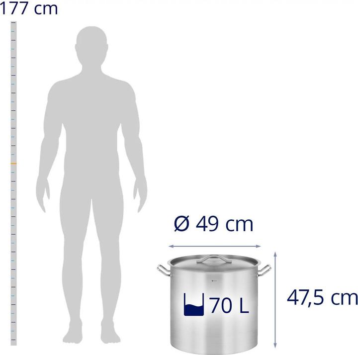 Produktbild Royal Catering Kochtopf Induktion 70 Liter Kochtopf + Deckel Suppentopf Rostfrei Topf Eintopf (Kochtopf, Edelstahl, 45 x 50 cm)