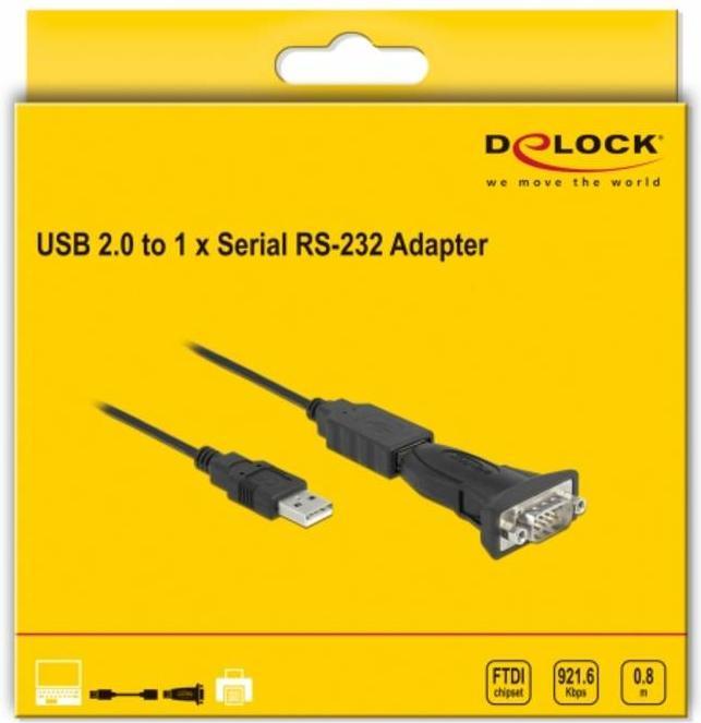 Image du produit Delock Adaptateur USB 2.0 type A vers 1 x série RS-232 D-Sub 9 broches mâle (0.80 m)