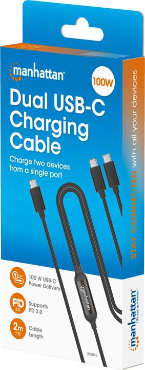 Actual product image Manhattan Dual USB-C Ladekabel 100 W, 2 m (2 m, USB 3.0, 100 W)