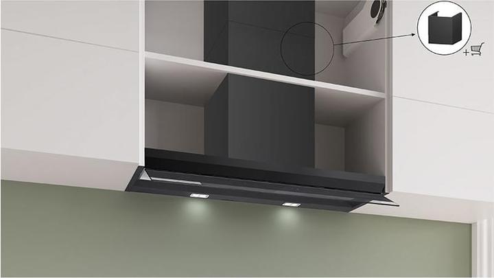 Produktbild Bosch Hausgeräte Serie 6, Integrierte Designhaube, 90 cm, Klarglas schwarz bedruckt, Mattschwarz, DBB97DP60