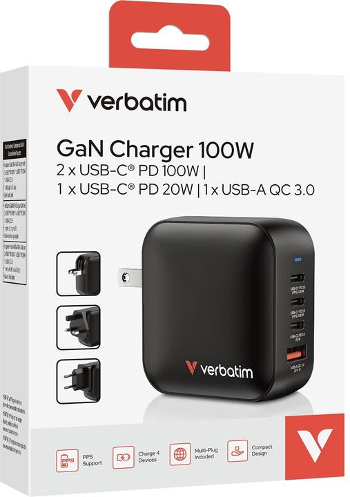 Actual product image Verbatim GaN Charger 100W 4 Devises (100 W)