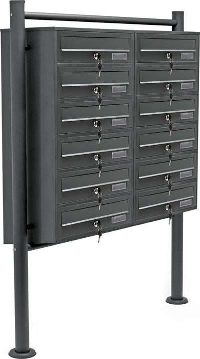 Produktbild Wiltec 12er Briefkastenanlage Anthrazit 2x6 Fächer Standbriefkasten Briefkasten