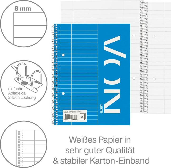 Image du produit von Notizblock A5 liniert, 80 Blatt, Blau, 5 Stück (A5, À rayures)