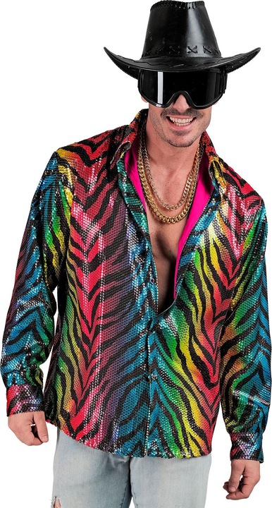 Produktbild Widmann Herren Pailletten Hemd im Tigerlook Rainbow (S/M)