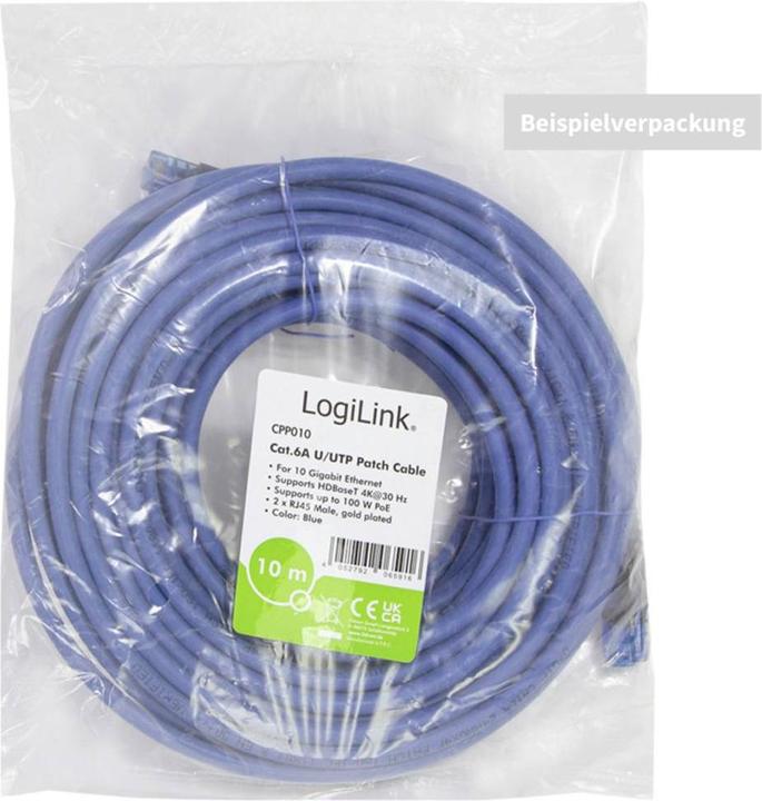 Produktbild LogiLink Premium Patchkabel, Kat.6A, U/UTP, blau, 5,0 m ungeschirmt, starre Kupferadern, geeignet für 10G/... (U/UTP, CAT6a, 5 m)