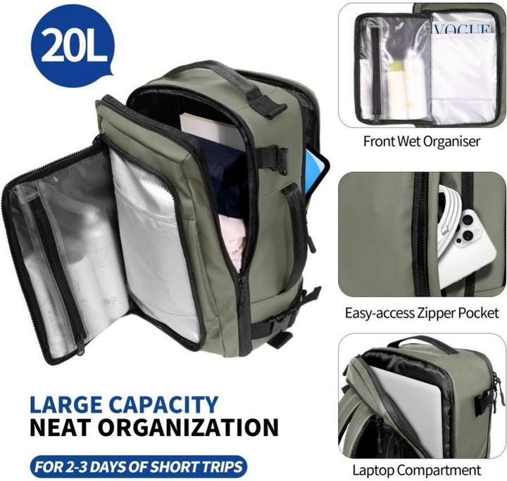 Image du produit Tech-Protect DEFENDER S50 RYANAIR & WIZZAIR REISE-LAPTOP-KABINENRUCKSACK 20L 40x20x25 OLIVGRÜN (20 l)