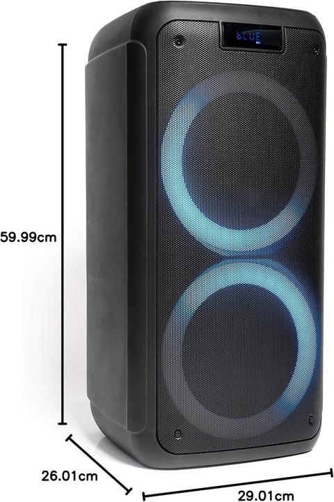 Actual product image Ibiza Portable Bluetooth Speaker with LED Lights, USB, SD, AUX Inputs, Microphone Jacks, and Remote (7 h)