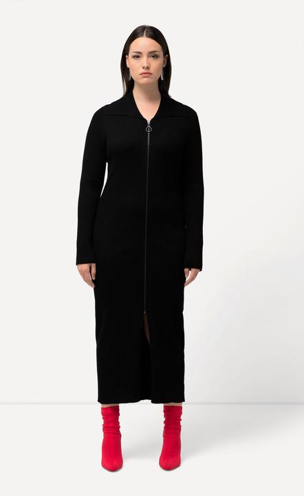 Produktbild Ulla Popken Strickkleid, Rippstrick, Zipper, Klappkragen, Langarm (60)