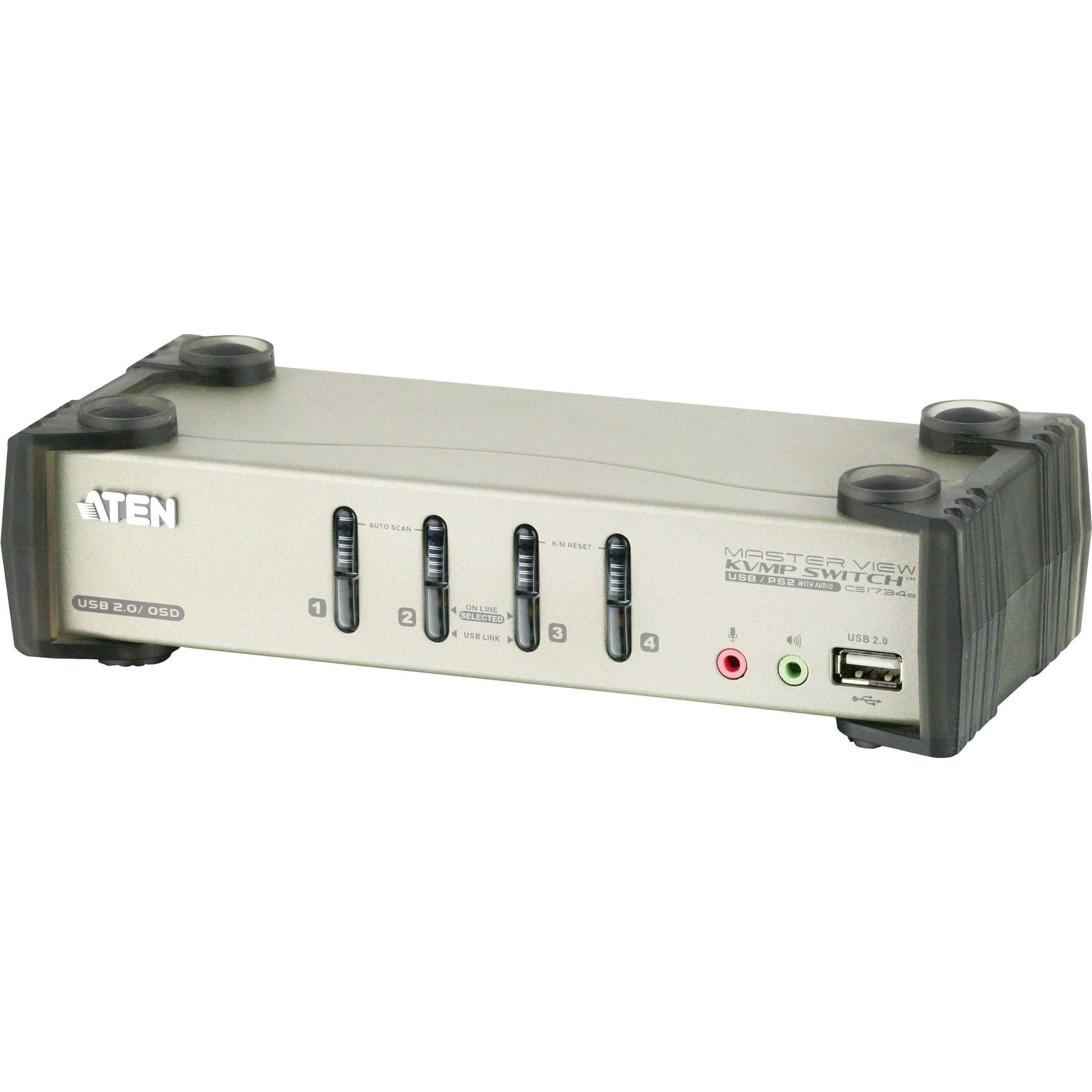 Aten Nero Cs1734b, Switch Kvm A 4 Porte Con Hub Usb A 2 Porte, Switch Kvm,