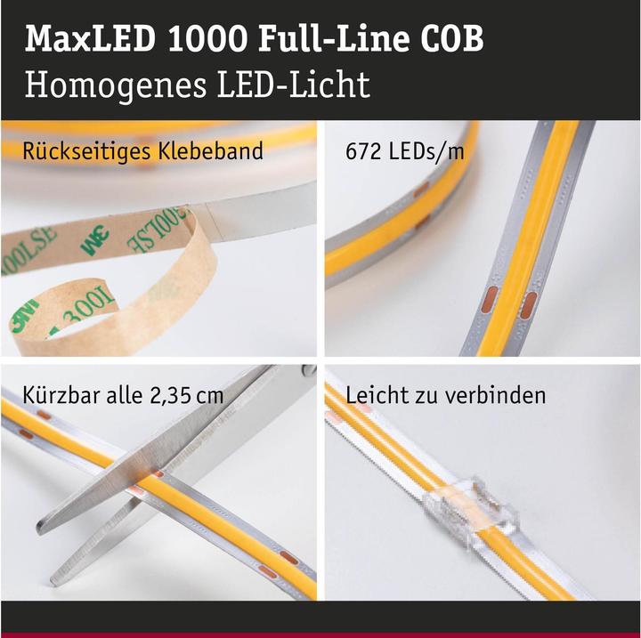 Image du produit Paulmann Bande COB MaxLED 1000 Full-Line (Blanc chaud, Blanc froid, Blanc neutre, 250 cm, Intérieur)