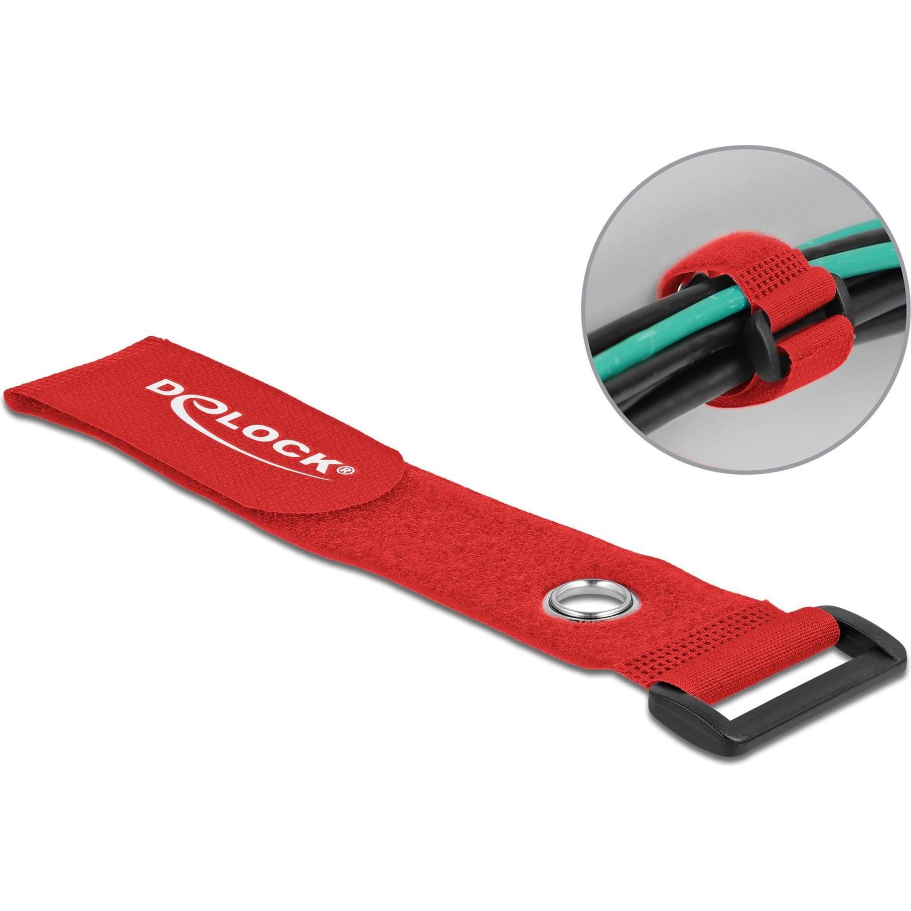 Delock, Kabelbinder, Klett-Kabelbinder mit Schlaufe und Befestigungsöse L 280 x B 38 mm rot 3 Stück (Klettkabelbinder, 2...