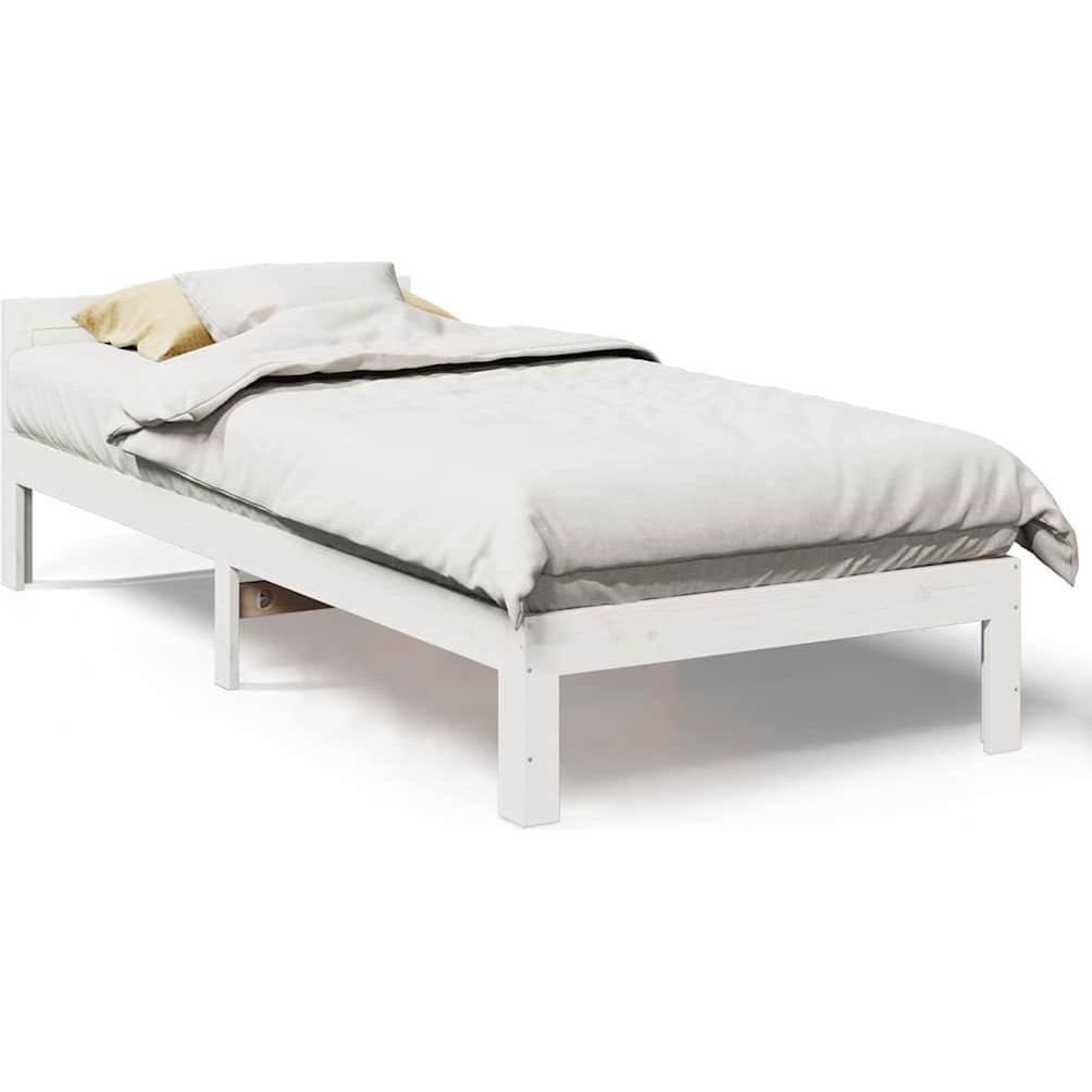 VidaXL, Bett, Massivholzbett ohne Matratze Weiss 90x200 cm Kiefernholz Bettrahmen (90 x 200 cm)