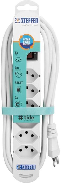 Produktbild Steffen Steckdosenleiste TIDE 6xT13 3m mit Schalter und Haftmagnete ws (6 x, Typ 13, 3 m)
