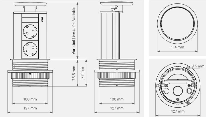 Actual product image Evoline Socket outlet lift (3x, Type 23, USB-C, 3 m)