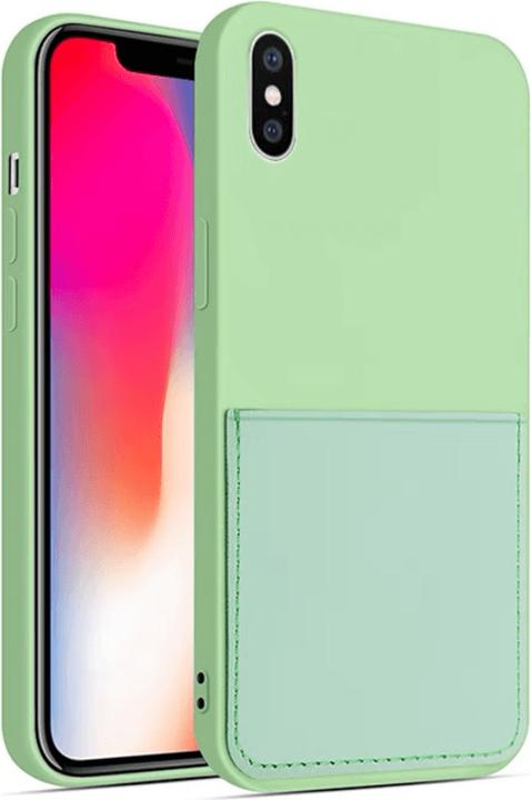 Actual product image mobileup Silicone Case with Card Slot for iPhone X / XS - Green (Apple iPhone X)