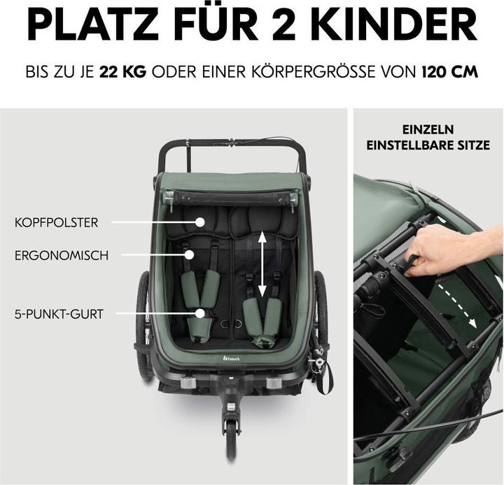 Actual product image Hauck 3in1 Fahrradanhänger Bike N Walk Duo für