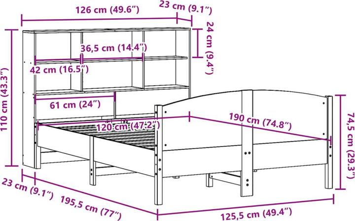 Produktbild vidaXL Bett mit Regal (120 x 190 cm)