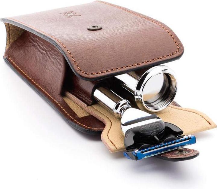 Image du produit Mühle Set de rasage de voyage - marron, travail du cuir florentin, blaireau (31M20) avec Silvertip