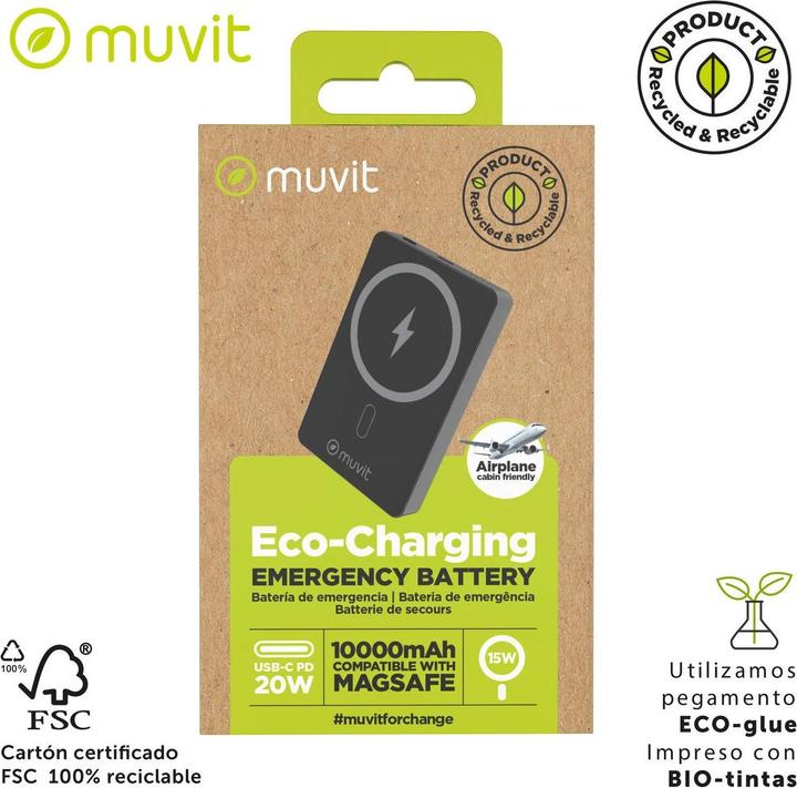 Immagine prodotto Muvit Powerbank for Change Schwarz Aluminium 10000 mAh (10000 mAh, 20 W)
