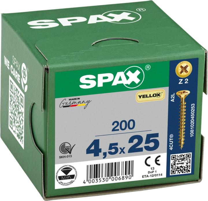 Produktbild Spax Senkmultikopf Kreuzschlitz Z2 Vollgewinde Yellox (200 Schrauben pro Stück)