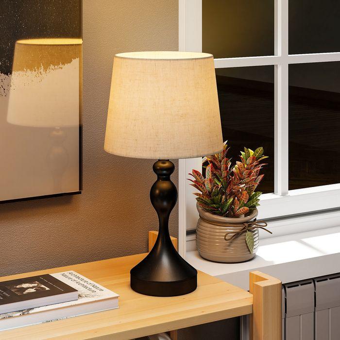 Actual product image Swisshandel24 Tischlampe LED, 3 Farbtemperaturen, USB A+C Ladeanschluss, Leinenschirm, Schwarz (800 lm, E27)