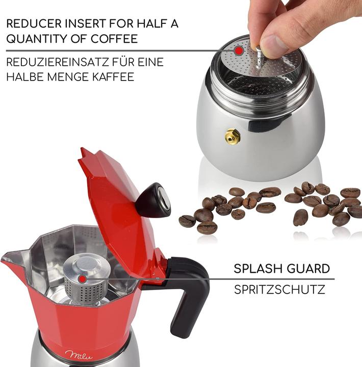 Image du produit Milu Cafetière Espresso Adaptée à l'induction Rouge 3 tasses 150ml (3 T.)