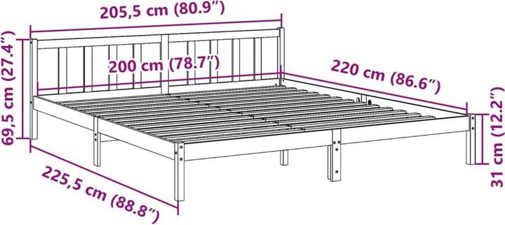 Actual product image vidaXL Extra langes bett ohne Matratze 200x220 (200 x 220 cm)