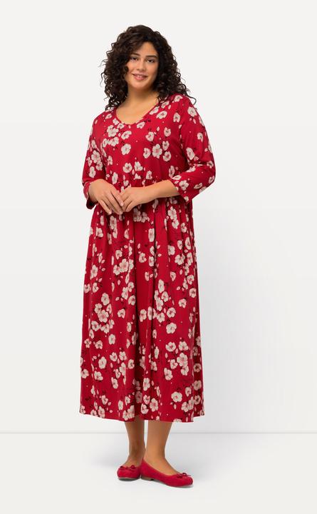 Immagine prodotto Ulla Popken Abito di jersey dal taglio svasato con fiori, scollo a V e maniche a 3/4 (62)