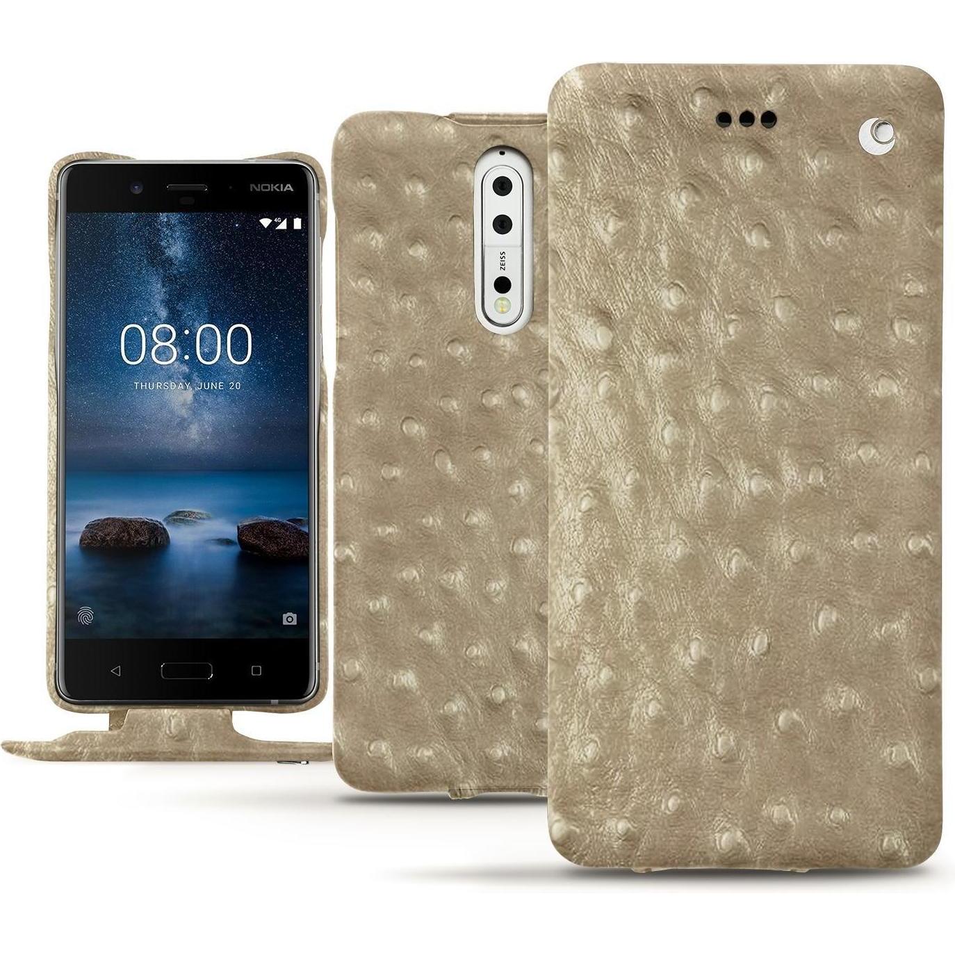 Noreve Lederschutzhülle vertikal (Nokia 8), Smartphone Hülle, Beige