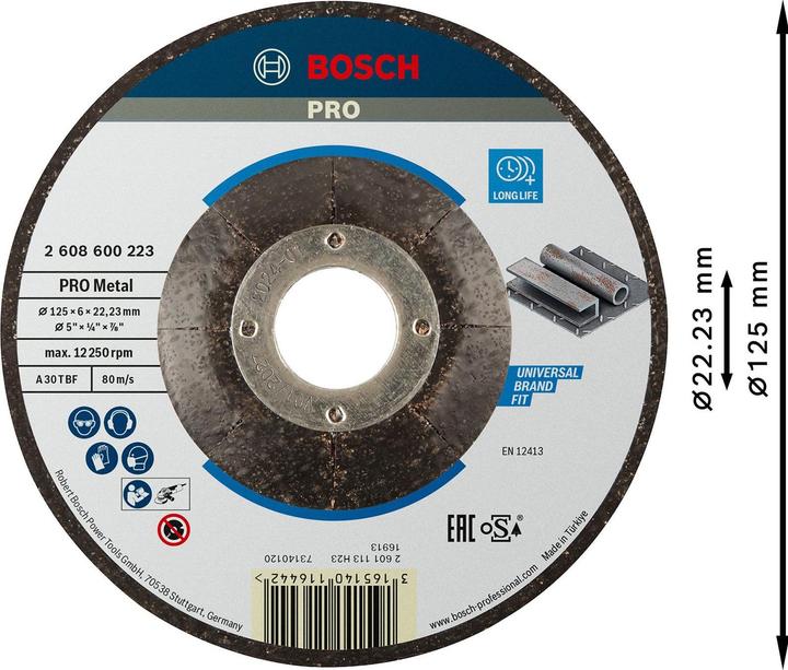 Immagine prodotto Bosch Professional Zubehör PRO Disco per smerigliare il metallo, 125 x 6 x 22,23 mm (P30)