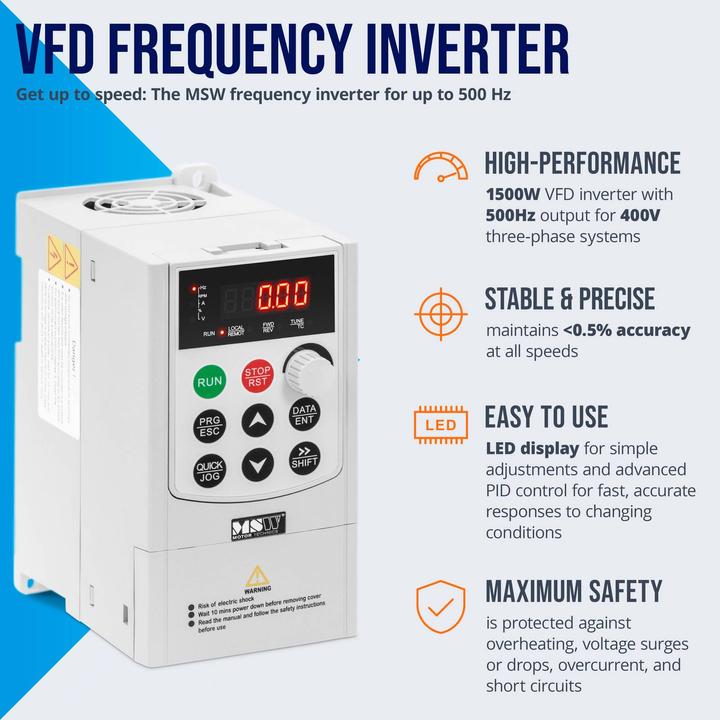 Produktbild MSW VFD-Frequenzumrichter 1500 W 400 V Frequenzumformer Stromrichter LED-Display