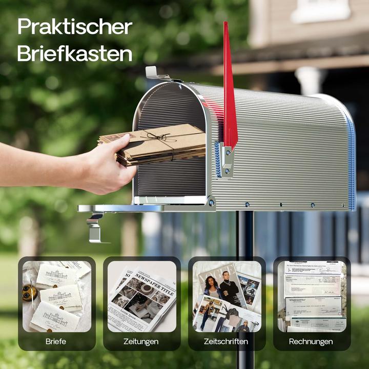 Image du produit Wiltec Boite aux lettres Style américain Design Couleur Gris argenté Boite postale US Mailbox avec drapeau